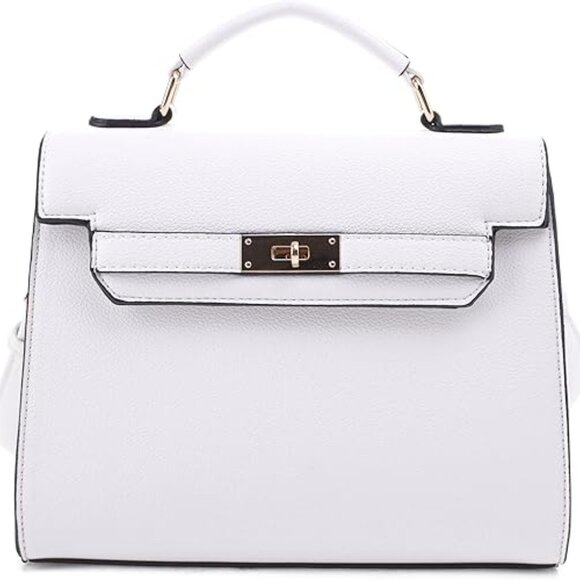Neiman Marcus  White Top Handle Leather Satchel Bag - Picture 1 of 6